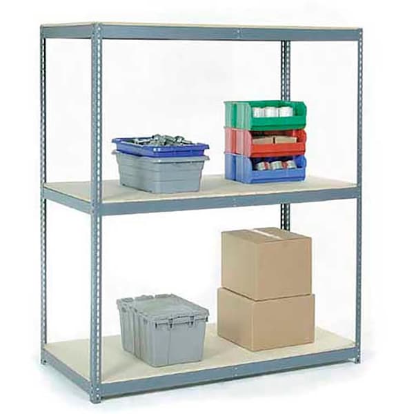 Wide Span Rack 96Wx48Dx96H, 3 Shelves Wood Deck 1100 Lb Cap. Per Level, Gray